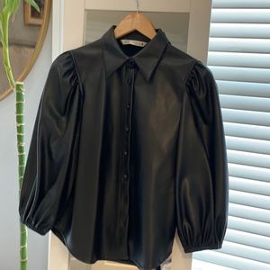 Zara Faux Leather Button Down
